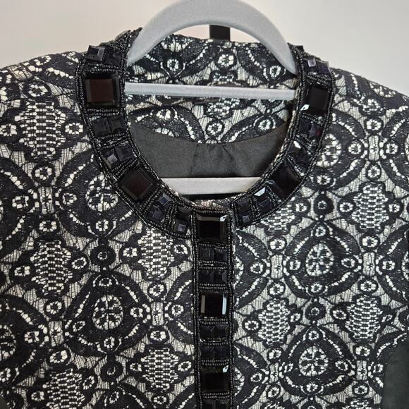 Michael Simon Lace Blazer Jacket Bead Rhinestone Black Petite Large Formal Event - Picture 3 of 9